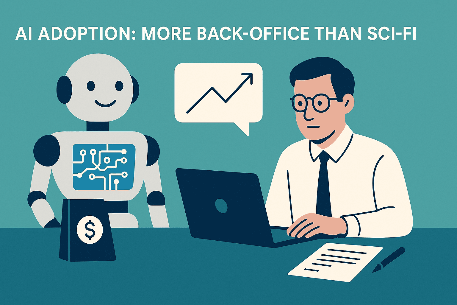 Employee examining AI analysis of back-office processes in a financial institution