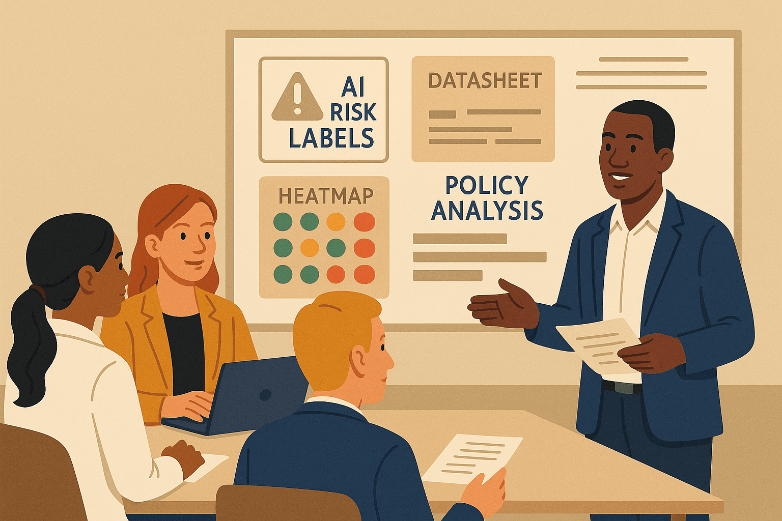Workshop with a heatmap for classifying AI systems based on impact and error probability